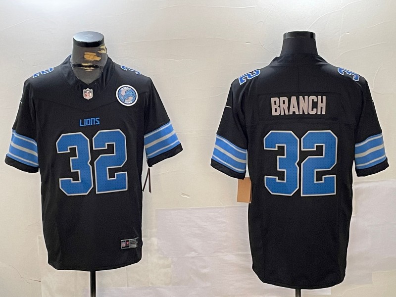 Men's Detroit Lions #32 Brian Branch Black With Team Patch F.U.S.E. Vapor Limited Nike Stitched NFL Jersey