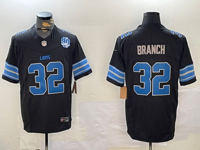 Men's Detroit Lions #32 Brian Branch Black With 90th Patch F.U.S.E. Vapor Limited Nike Stitched NFL Jersey