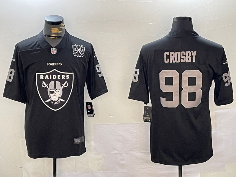 Men's Oakland Raiders #98 Maxx Crosby Black Front Big Team Logo With 65th Anniversary Patch Vapor Untouchable Limited Stitched NFL Jersey