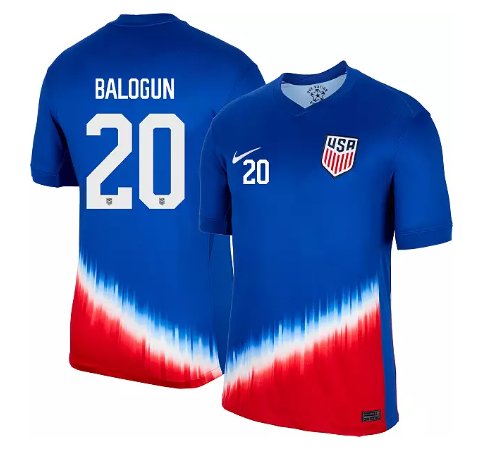 Men's Nike USMNT Folarin Balogun Jersey #20 2024 Away Replica Soccer Blue