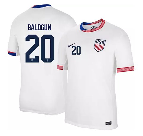 Men's Nike USMNT Folarin Balogun Jersey #20 2024 Home Replica Soccer White