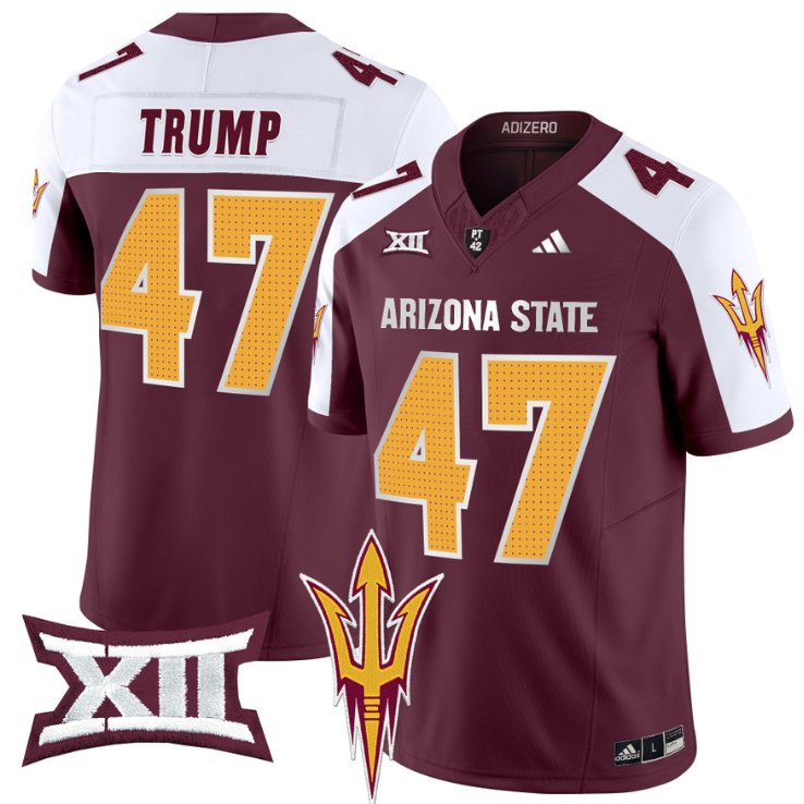 Men's Adidas Donald Trump Jersey #47 Arizona State Sun Devils 2024 Vapor Limited Maroon Alternate