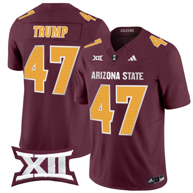 Men's Adidas Donald Trump Jersey #47 Arizona State Sun Devils 2024 Vapor Limited Maroon