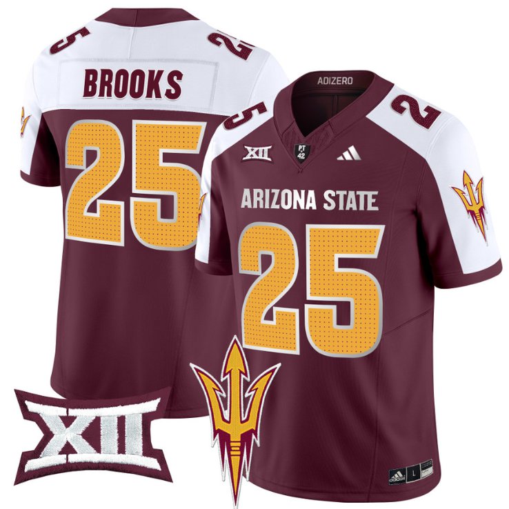 Men's Adidas DeCarlos Brooks Jersey #25 Arizona State Sun Devils 2024 Vapor Limited Maroon Alternate