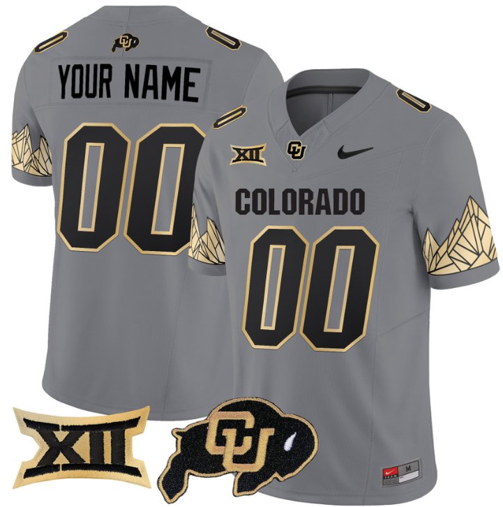 Men's Nike Custom Colorado Buffaloes Jersey Name, Number Vapor Big 12 XII Patch Gray