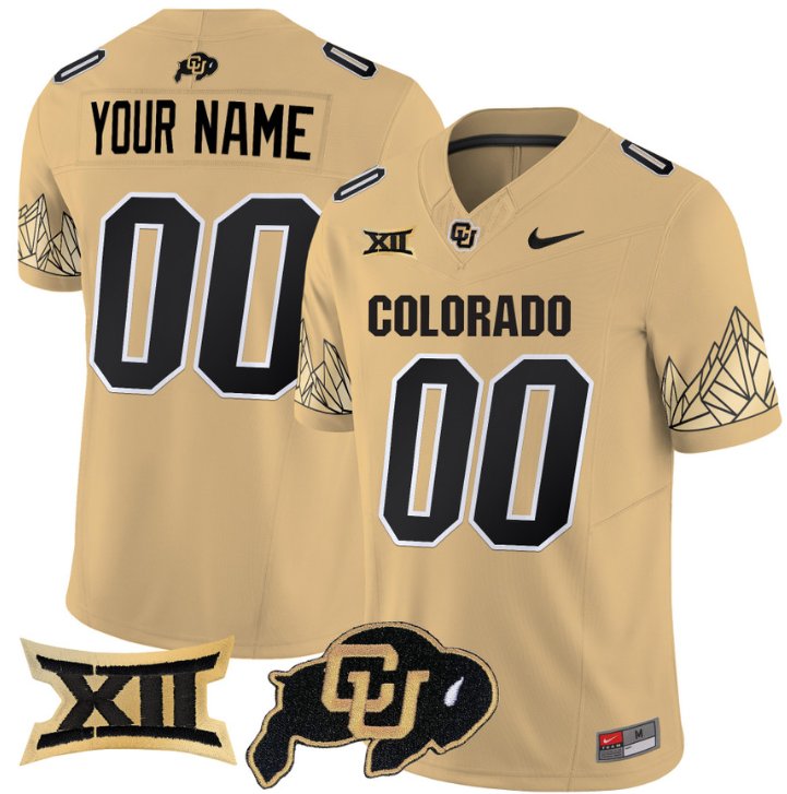 Men's Nike Custom Colorado Buffaloes Jersey Name, Number Vapor Big 12 XII Patch Gold