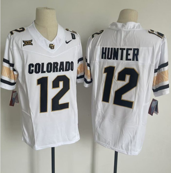 Men's Nike Travis Hunter Jersey #12 Colorado Buffaloes College Football White Home Alternative 2