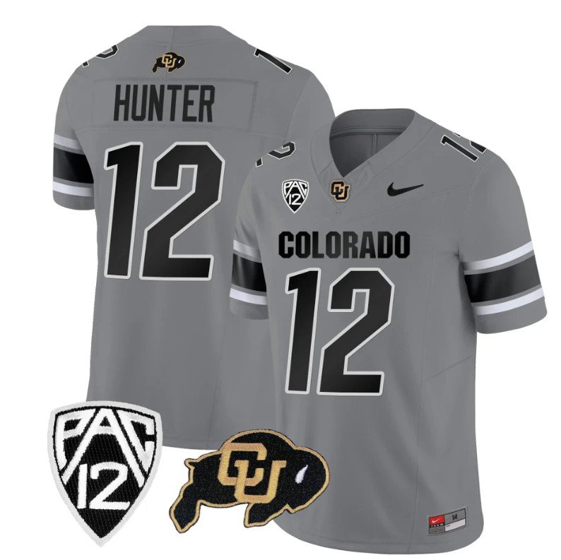 Men's Nike Colorado Buffaloes Travis Hunter Jersey #12 Vapor College Football All Stitched Gray