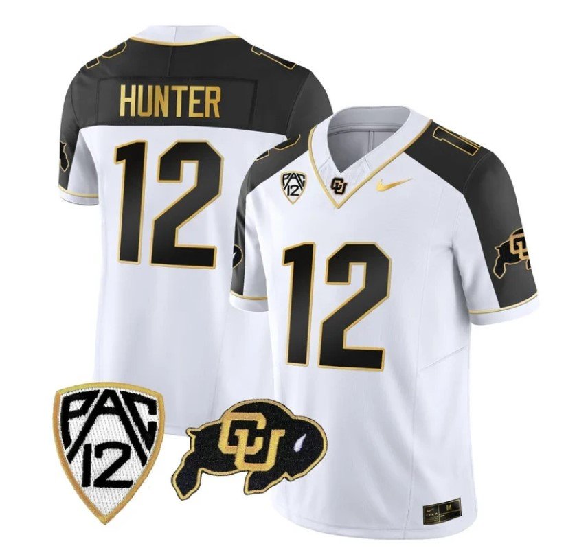 Men's Nike Colorado Buffaloes Travis Hunter Jersey #12 Vapor Gold Limited All Stitched Inverted