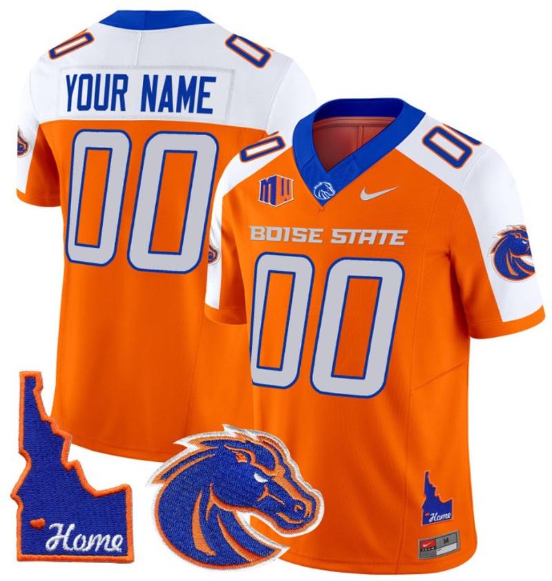 Men's Nike Custom Boise State Broncos Jersey Name, Number Home Patch Vapor Football Orange Alternate