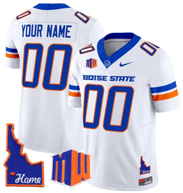 Men's Nike Custom Boise State Broncos Jersey Name, Number Home Patch Vapor Football White