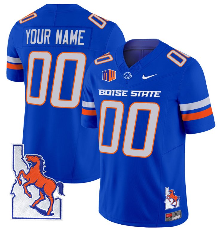 Men's Nike Custom Boise State Broncos Jersey Name, Number Map Patch Vapor Football Royal