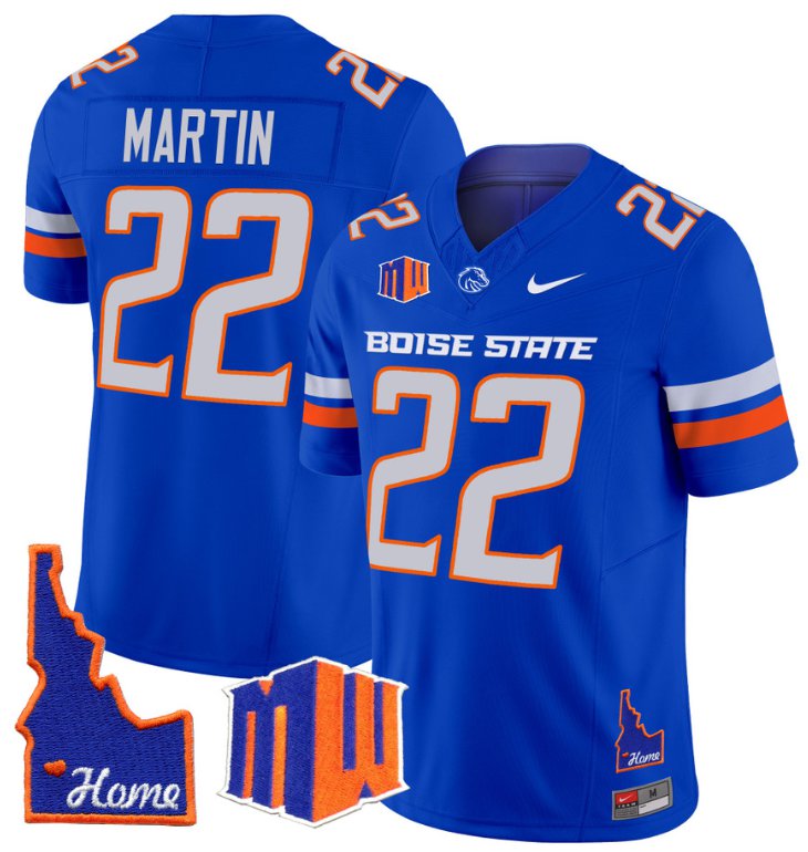 Men's Nike Doug Martin Jersey #22 Boise State Broncos 2024 Home Patch Vapor Football Royal