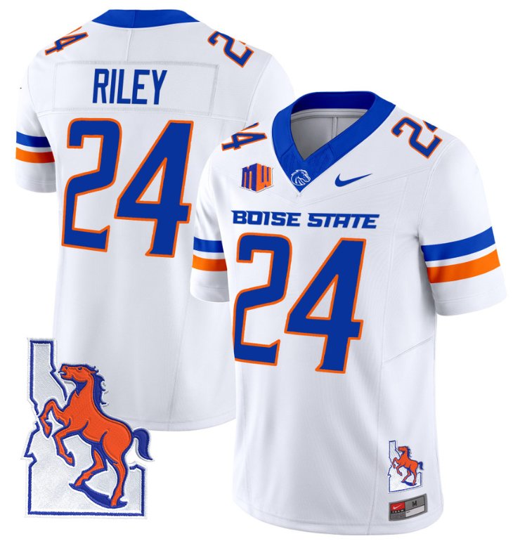 Men's Nike Dylan Riley Jersey #24 Boise State Broncos 2024 Map Patch Vapor Football White