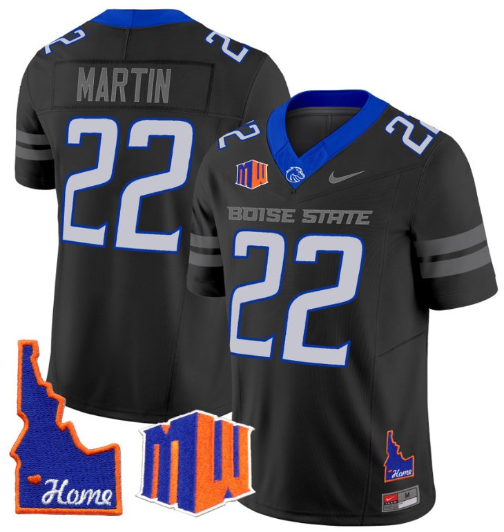 Men's Nike Doug Martin Jersey #22 Boise State Broncos 2024 Home Patch Vapor Football Black