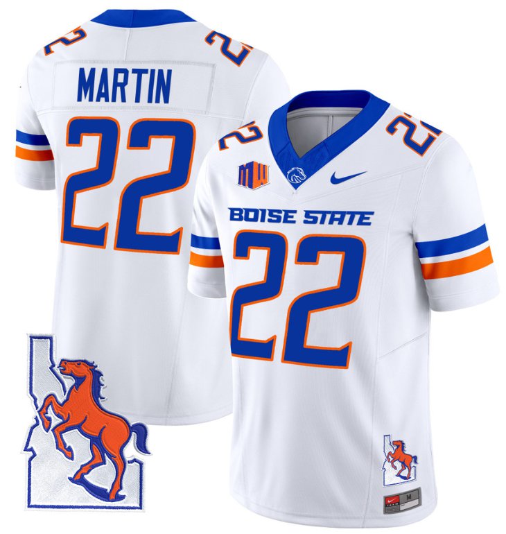 Men's Nike Doug Martin Jersey #22 Boise State Broncos 2024 Map Patch Vapor Football White