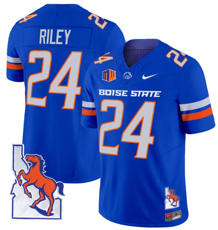 Men's Nike Dylan Riley Jersey #24 Boise State Broncos 2024 Map Patch Vapor Football Royal