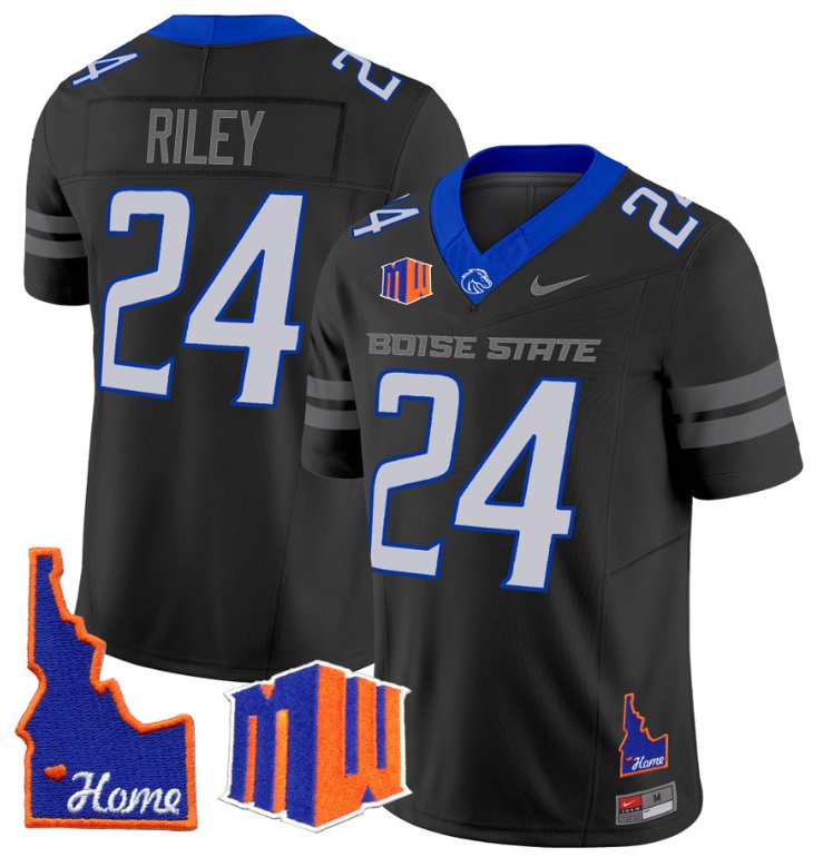 Men's Nike Dylan Riley Jersey #24 Boise State Broncos 2024 Home Patch Vapor Football BLack