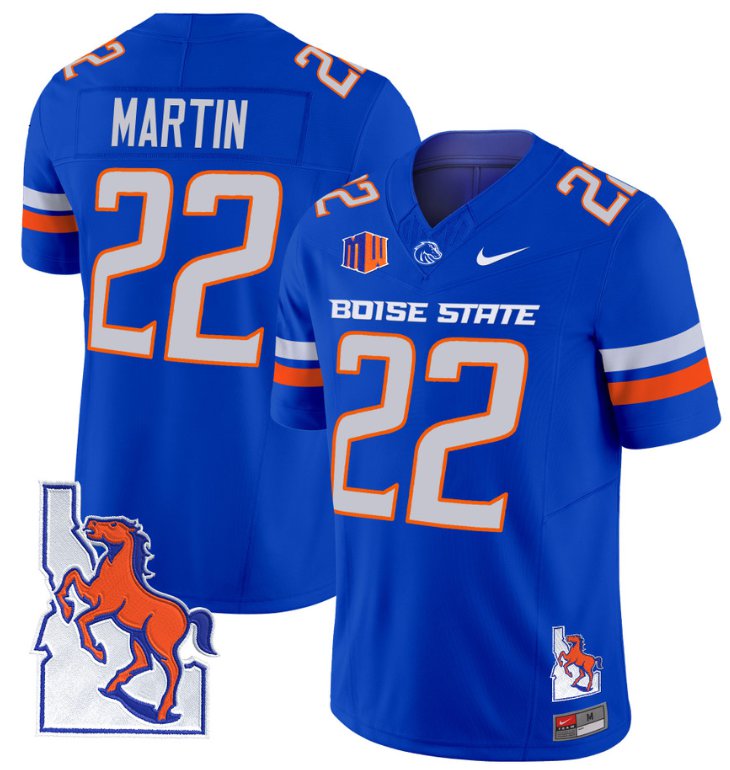 Men's Nike Doug Martin Jersey #22 Boise State Broncos 2024 Map Patch Vapor Football Royal