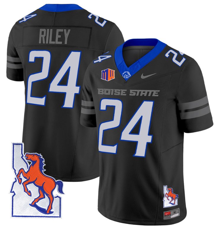 Men's Nike Dylan Riley Jersey #24 Boise State Broncos 2024 Map Patch Vapor Football Black