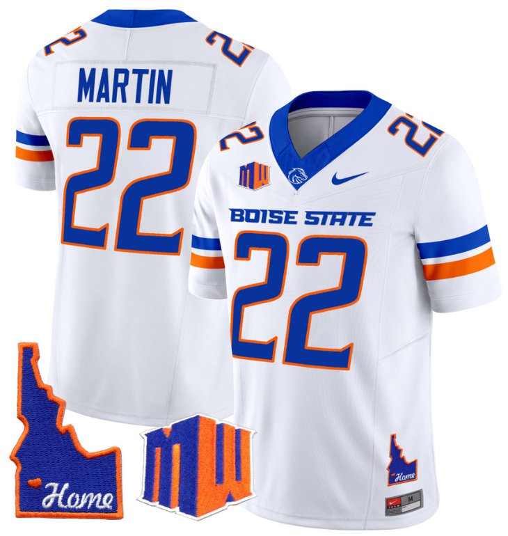 Men's Nike Doug Martin Jersey #22 Boise State Broncos 2024 Home Patch Vapor Football White