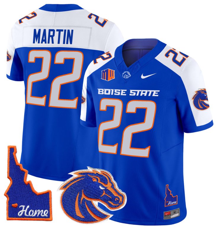 Men's Nike Doug Martin Jersey #22 Boise State Broncos 2024 Home Patch Vapor Football Royal Alternate