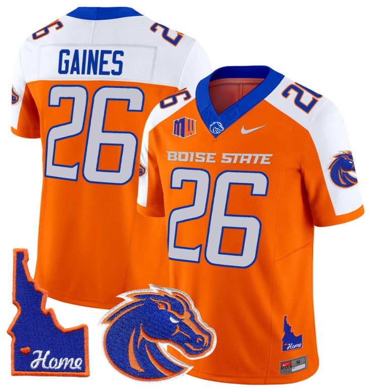 Men's Nike Sire Gaines Jersey #26 Boise State Broncos 2024 Home Patch Vapor Football Orange Alternate