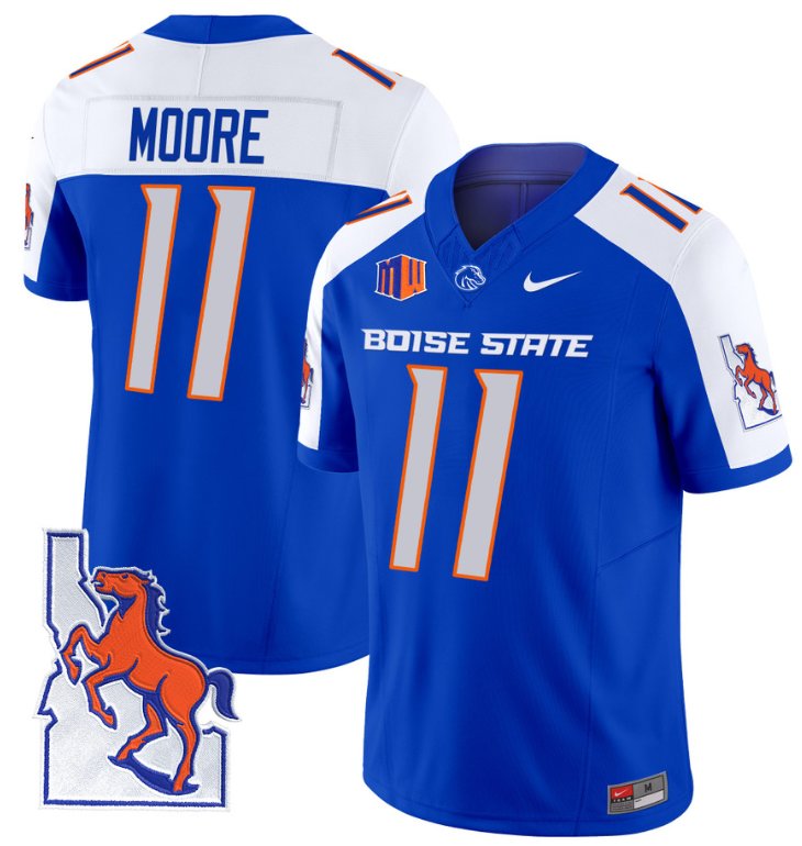 Men's Nike Kellen Moore Jersey #11 Boise State Broncos 2024 Map Patch Vapor Football Royal Alternate