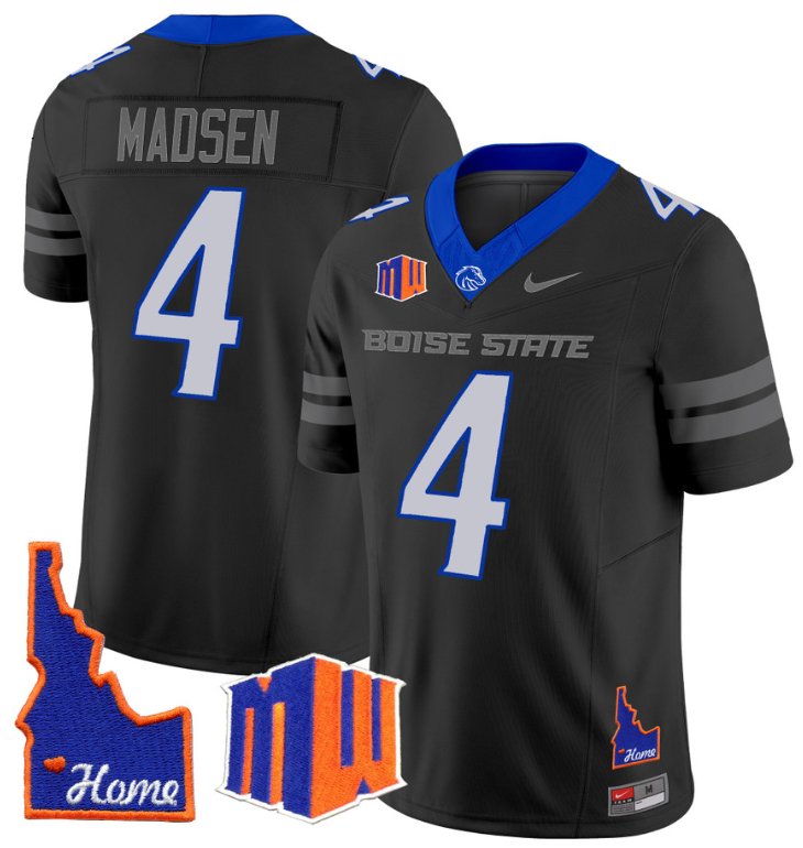 Men's Nike Maddux Madsen Jersey #4 Boise State Broncos 2024 Home Patch Vapor Football Black