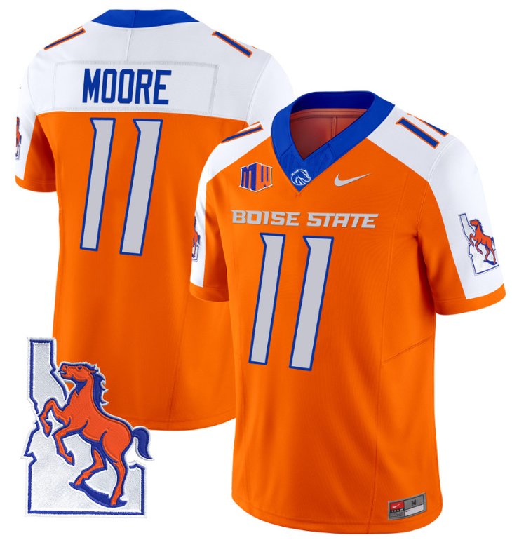 Men's Nike Kellen Moore Jersey #11 Boise State Broncos 2024 Map Patch Vapor Football Orange Alternate