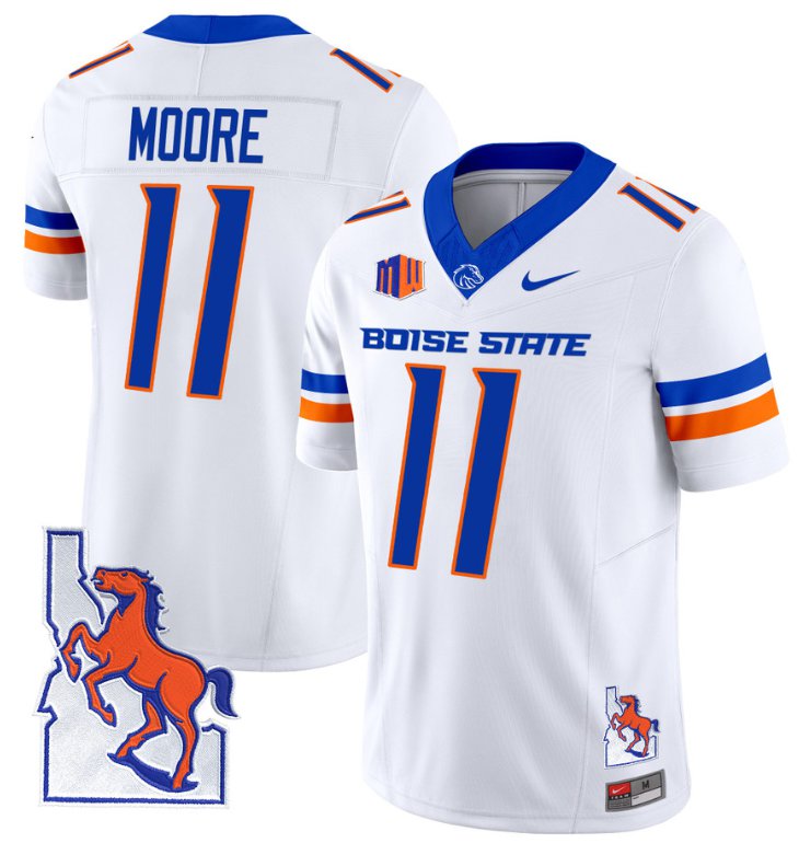 Men's Nike Kellen Moore Jersey #11 Boise State Broncos 2024 Map Patch Vapor Football White