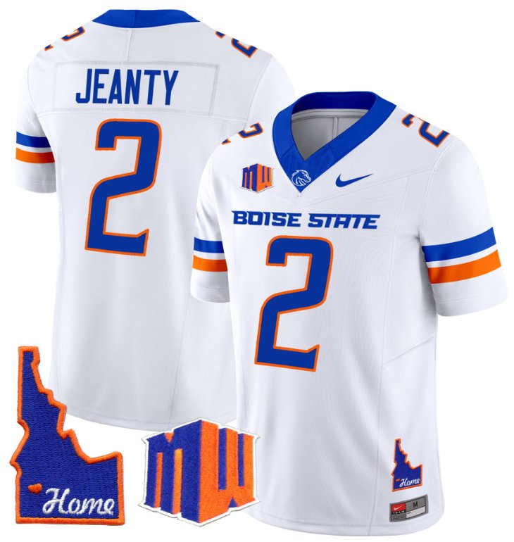 Men's Nike Ashton Jeanty Jersey #2 Boise State Broncos 2024 Home Patch Vapor Football White