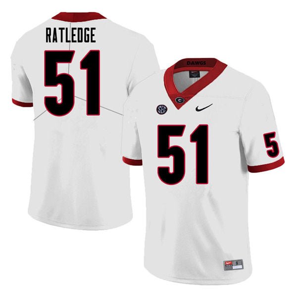 Men's Nike Tate Ratledge Jersey White #51 Georgia Bulldogs College Football Stitched