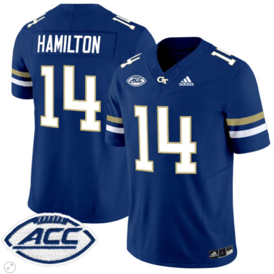 Men's Adidas Joe Hamilton Jersey #14 Georgia Tech Yellow Jackets Vapor Limited Football Navy