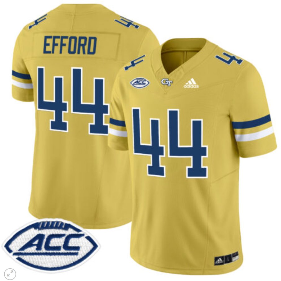 Men's Adidas Kyle Efford Jersey #44 Georgia Tech Yellow Jackets Vapor Limited Football Gold