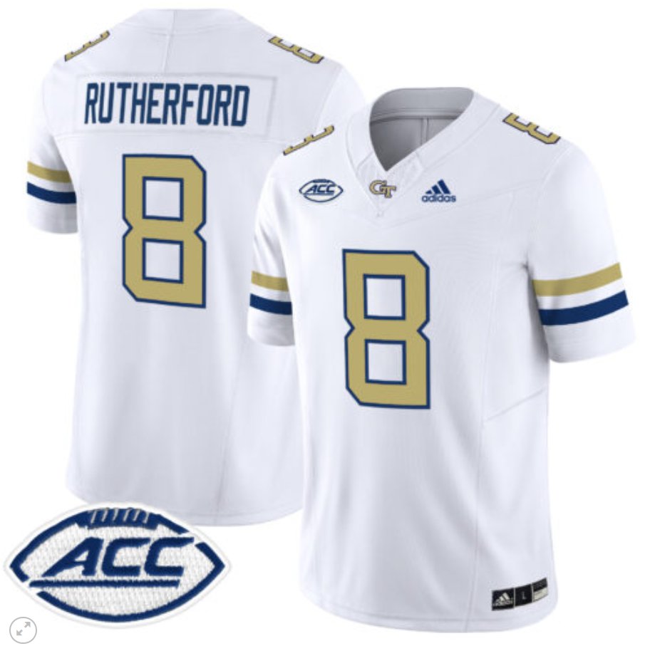 Men's Adidas Malik Rutherford Jersey #8 Georgia Tech Yellow Jackets Vapor Limited Football White