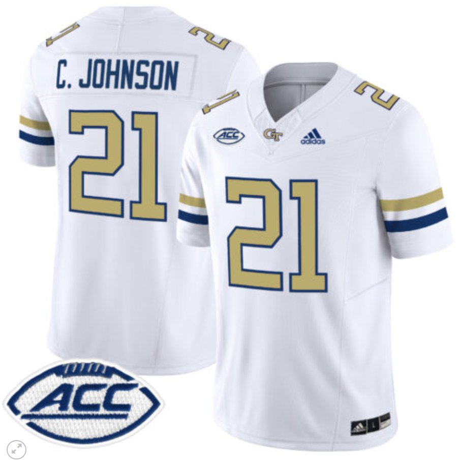 Men's Adidas Calvin Johnson Jersey #21 Georgia Tech Yellow Jackets Vapor Limited Football White