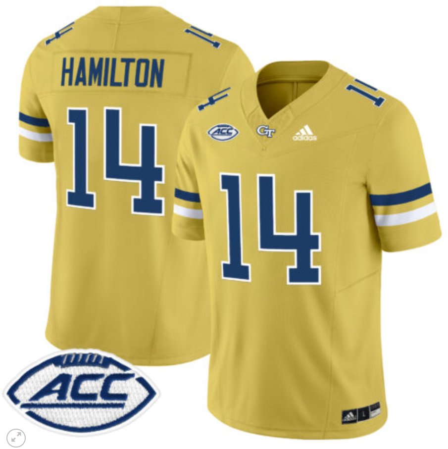 Men's Adidas Joe Hamilton Jersey #14 Georgia Tech Yellow Jackets Vapor Limited Football Gold