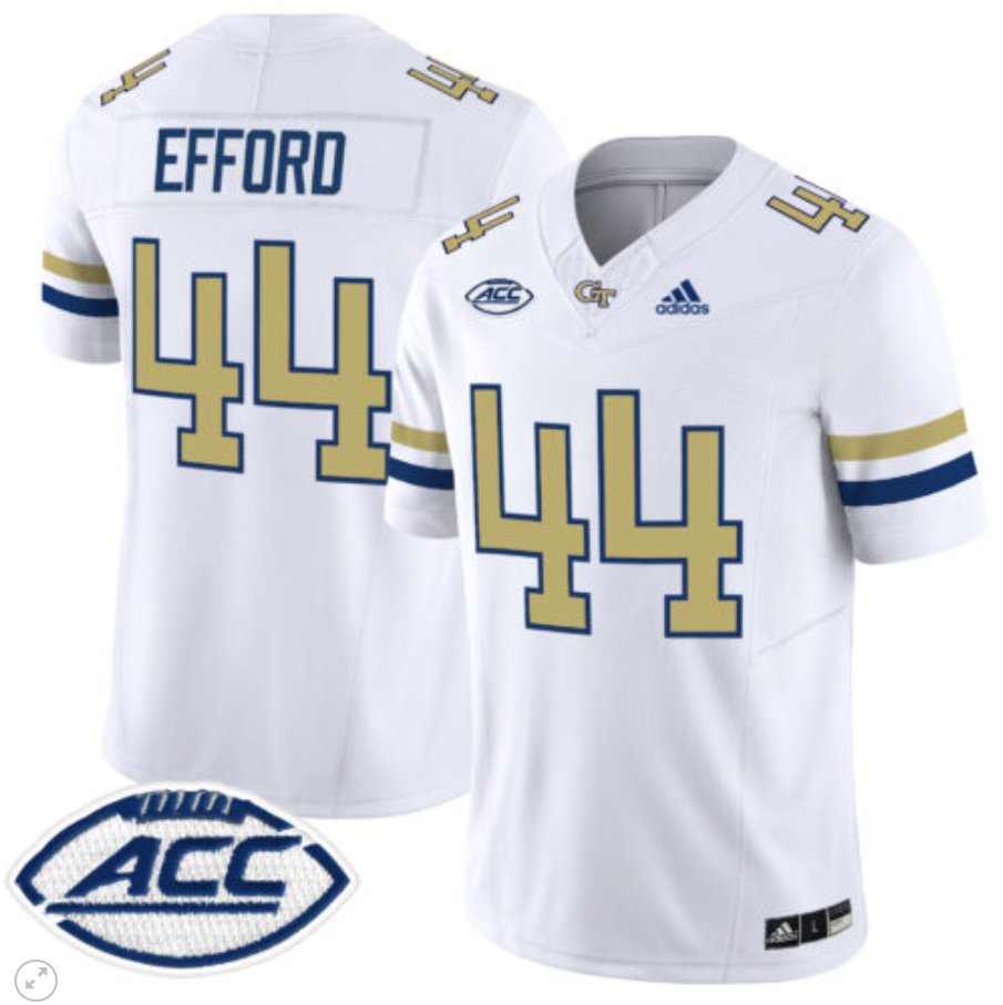 Men's Adidas Kyle Efford Jersey #44 Georgia Tech Yellow Jackets Vapor Limited Football White