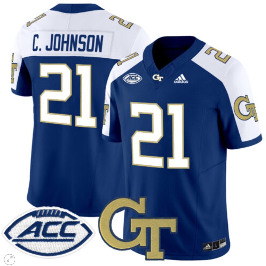 Men's Adidas Calvin Johnson Jersey #21 Georgia Tech Yellow Jackets Vapor Limited Football Navy Alternate