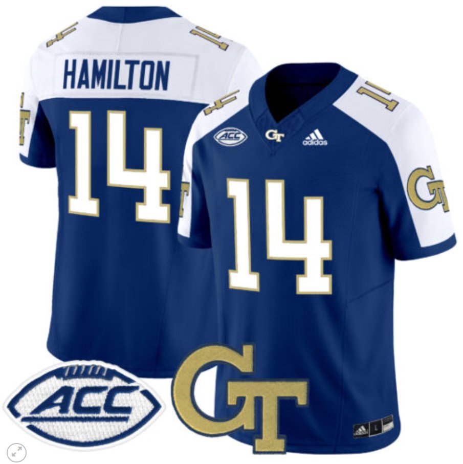 Men's Adidas Joe Hamilton Jersey #14 Georgia Tech Yellow Jackets Vapor Limited Football Navy Alternate