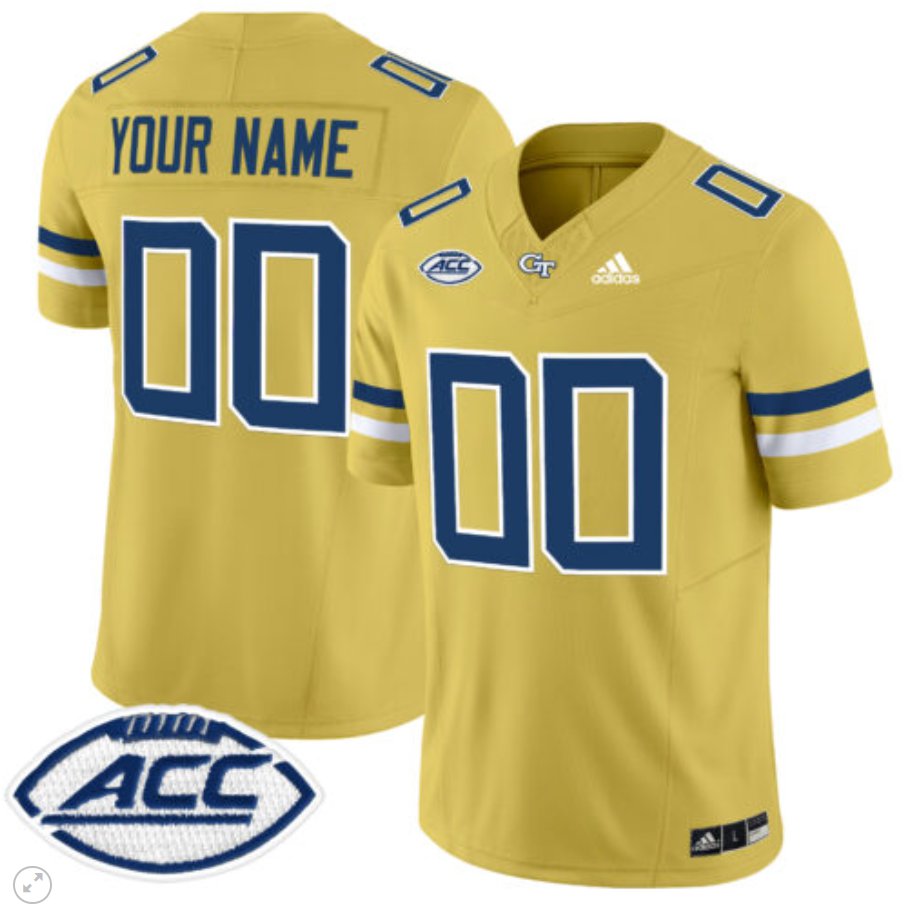 Men's Adidas Custom Georgia Tech Yellow Jackets Jersey Name and Number Vapor Limited Football Gold