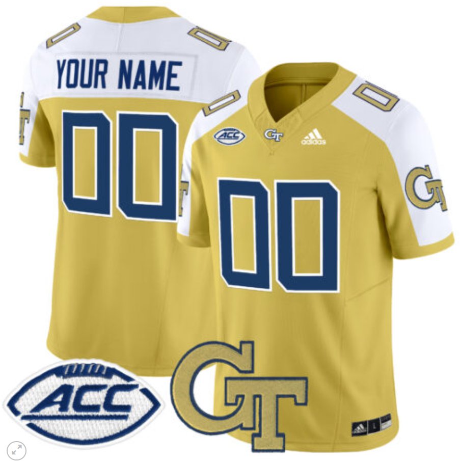 Men's Adidas Custom Georgia Tech Yellow Jackets Jersey Name and Number Vapor Limited Football Gold Alternate