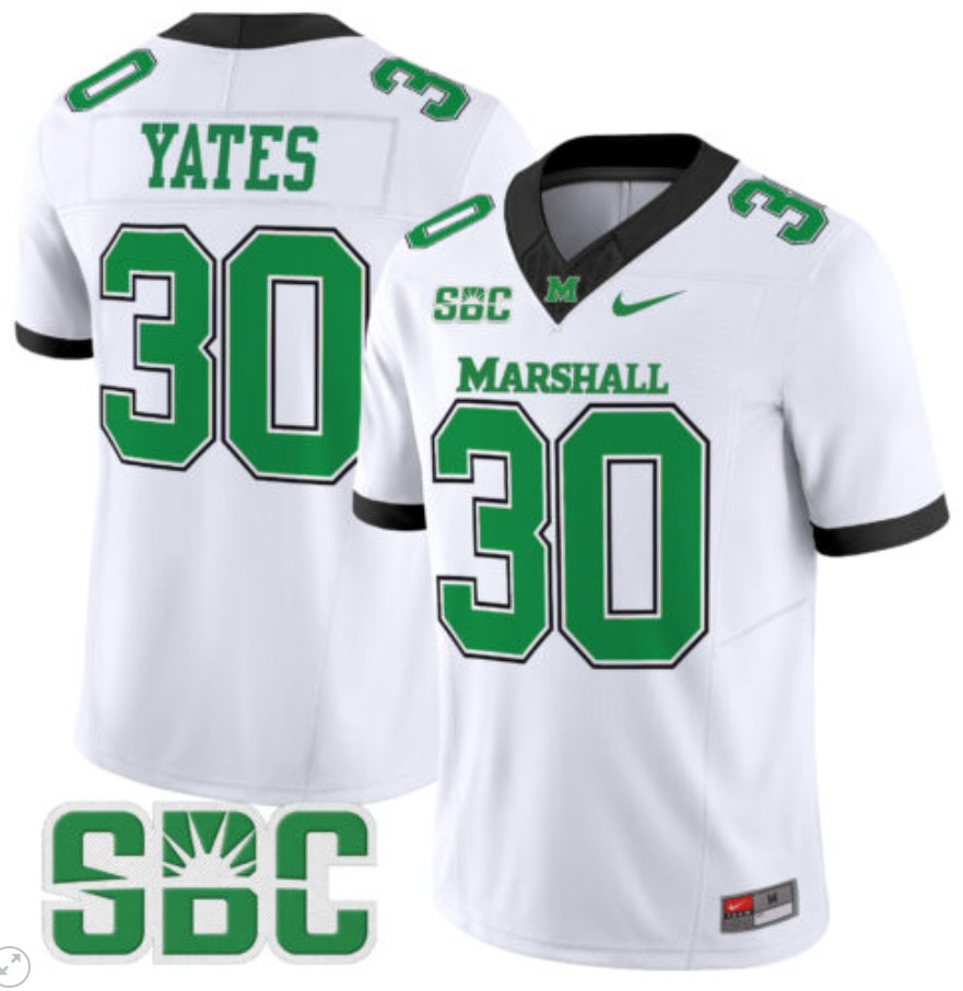 Men's Nike Jaden Yates Jersey #30 Marshall Thundering Herd Vapor Limited Football White