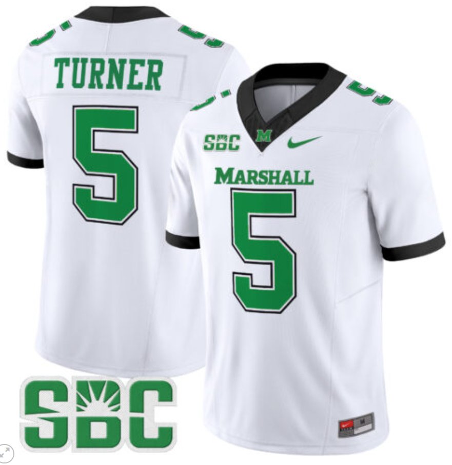 Men's Nike AJ Turner Jersey #5 Marshall Thundering Herd Vapor Limited Football White