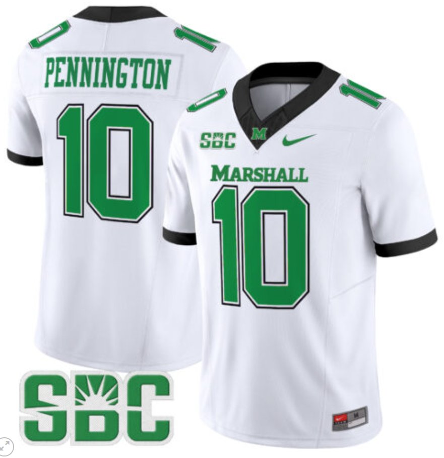 Men's Nike Chad Pennington Jersey #10 Marshall Thundering Herd Vapor Limited Football White