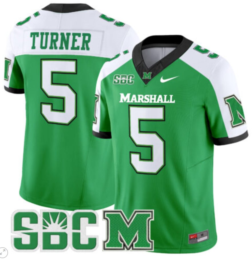 Men's Nike AJ Turner Jersey #5 Marshall Thundering Herd Vapor Limited Football Green Alternate