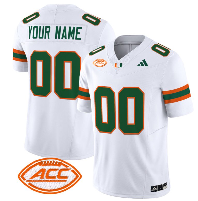 Men's Adidas Custom Miami Hurricanes Jersey Name and Number Vapor Football Stitched White