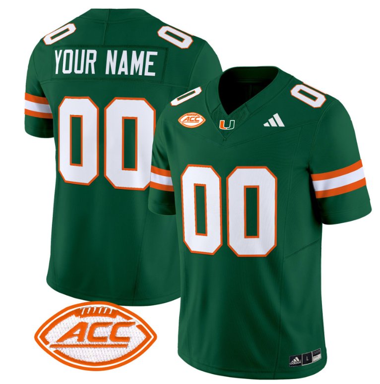 Men's Adidas Custom Miami Hurricanes Jersey Name and Number Vapor Football Stitched Green