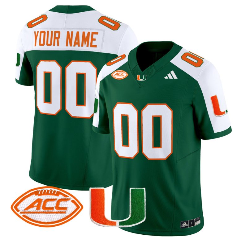 Men's Adidas Custom Miami Hurricanes Jersey Name and Number Vapor Football Stitched Green Alternate